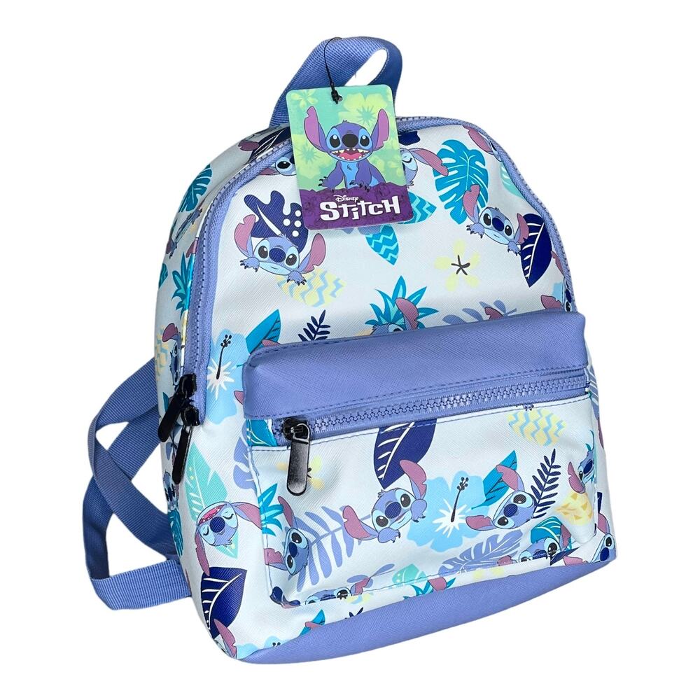 NEW Disney Lilo & STITCH BACKPACK Bio World 11.5"x9.5" Periwinkle Blue Floral
